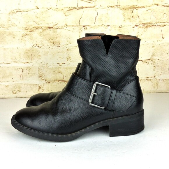 Gentle Souls Kenneth Cole Boot Women 7.5 Black Binta Moto Bootie2 Leather Buckle - Picture 5 of 14